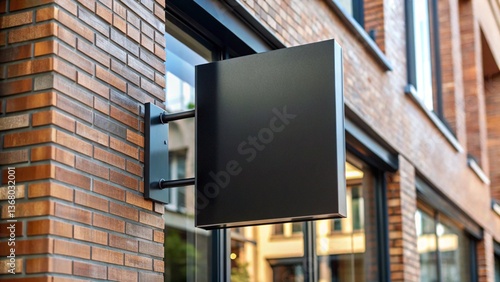 Blank square shop signboard outside a shop, mockup, white, empty, circular, storefront, street, advertising, display 