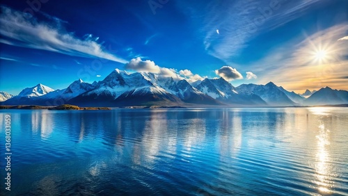 Serene Coastal Mountain Landscape: Stunning Blue Ocean and Majestic Peak