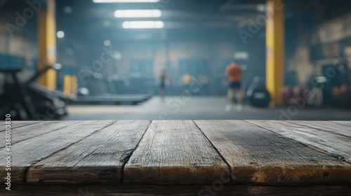 Wallpaper Mural Wooden Gym Tabletop, Blurred Fitness Center Torontodigital.ca