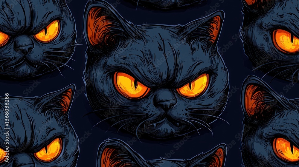 Evil cat heads, menacing pattern design. Evil cat heads, menacing pattern design.