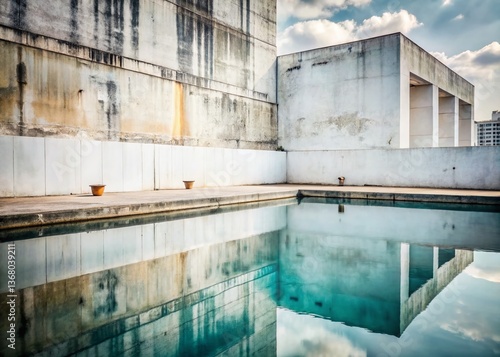 Serene Minimalist Abstract: White Marble Reflections in Urban Decay