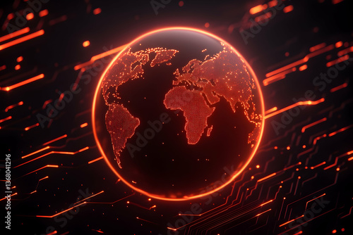 Glowing digital Earth on circuit board background