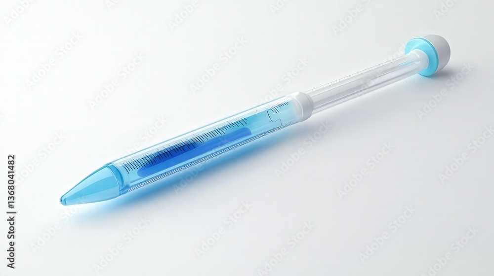 Close-up of a clear plastic syringe with blue liquid on a white background. Close-up of a clear plastic syringe with blue liquid on a white background.