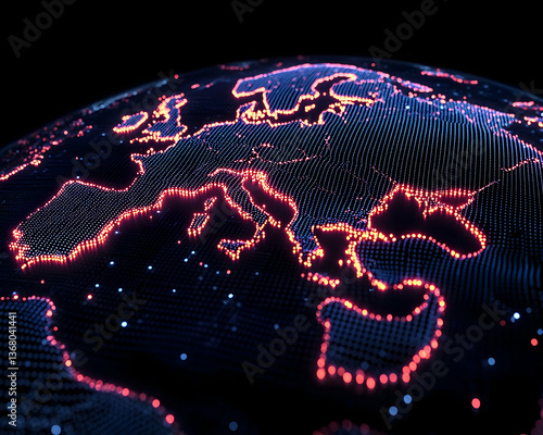 Glowing digital globe highlighting Europe