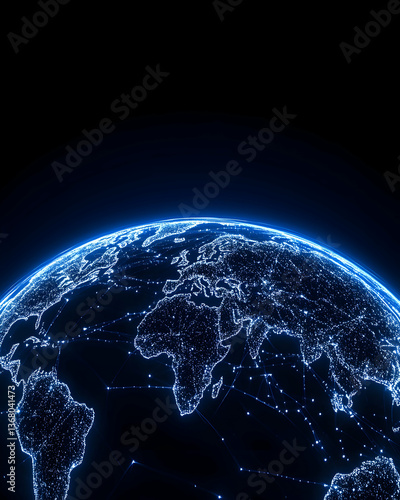 Glowing digital globe, showcasing global network connections