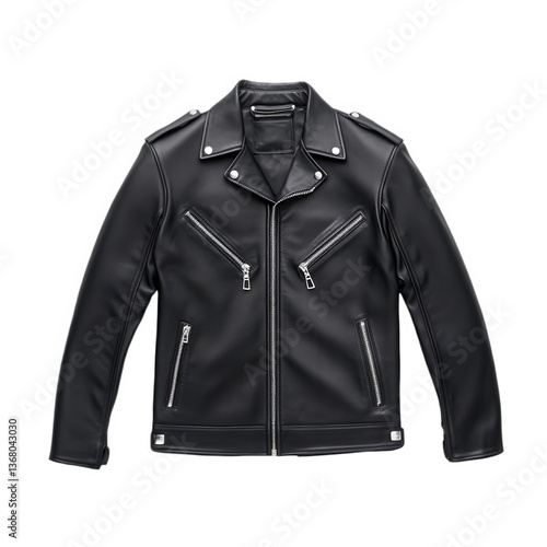 Black leather motorcycle jacket with multiple zippers, featuring a sleek design suitable for casual wear or biking activities, ideal for both style and comfort during various seasons