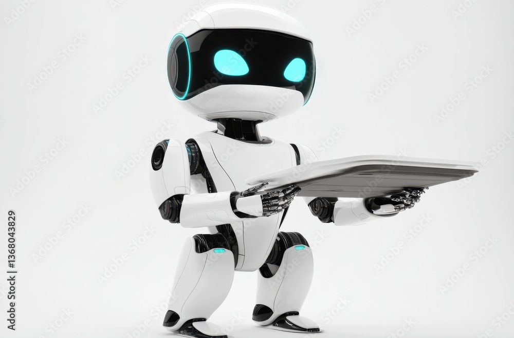 Service robot carrying a tray, futuristic AI waiter, smooth Service robot carrying a tray, futuristic AI waiter, smooth