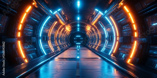 Futuristic Neon Tunnel: A Sci-Fi Corridor of Light and Shadow