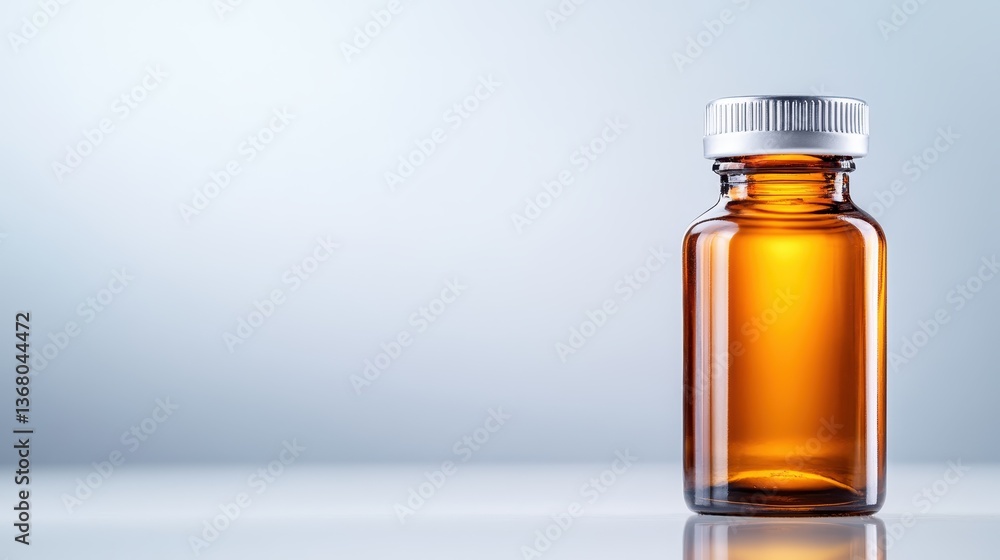 A striking image of a solitary amber glass bottle positioned on a gradient blue surface, the simplicity and elegance highlighting its potential use in various applications. A striking image of a solitary amber glass bottle positioned on a gradient blue surface, the simplicity and elegance highlighting its potential use in various applications.