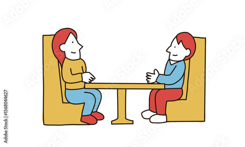 ソファに座って対面で会話する二人のイラスト