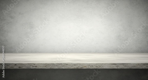 Empty shelf contrasts subtly against textured grey wall. AI Generated