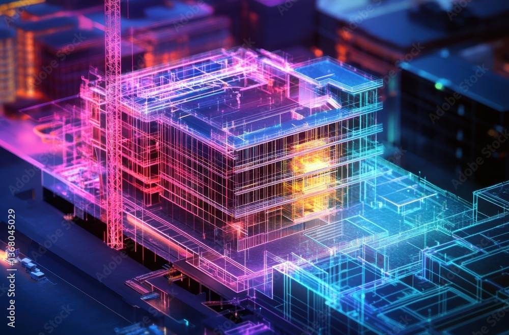 Fototapeta premium Smart construction site with BIM-integrated project