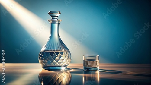 Serene Still Life: Elegant Glass Decanter with Water, Soft Light, Minimalist Setting