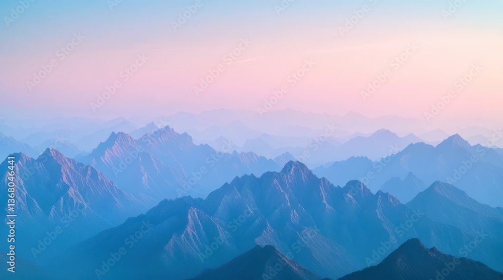 Vibrant Mountain Ranges at Sunrise with Gradients of Blue and Pink Hues Vibrant Mountain Ranges at Sunrise with Gradients of Blue and Pink Hues