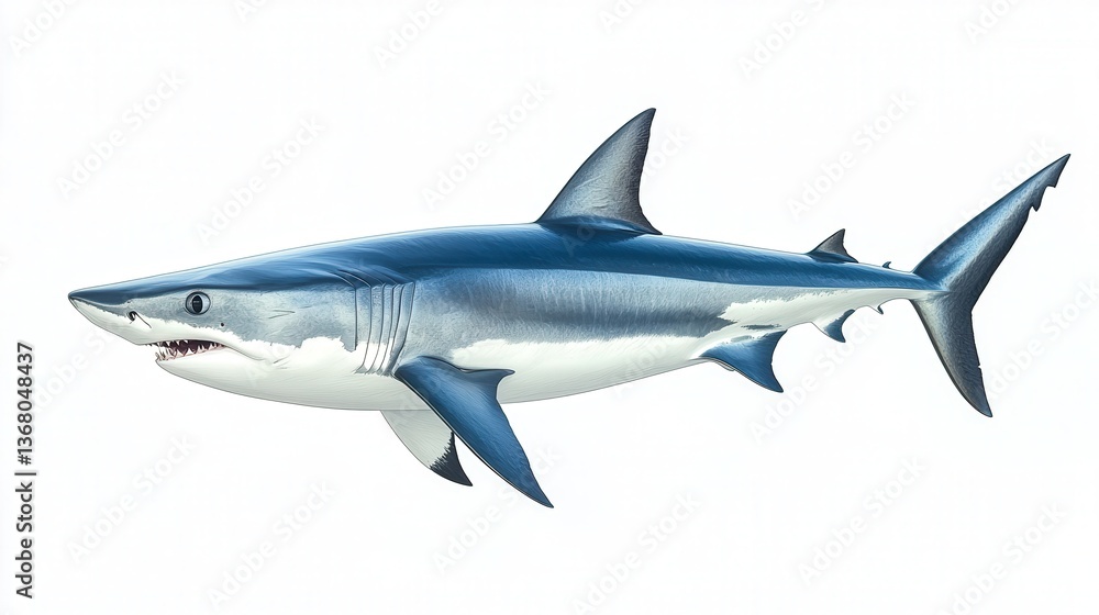 Obraz premium Illustration of a great white shark showcasing its sharp features.