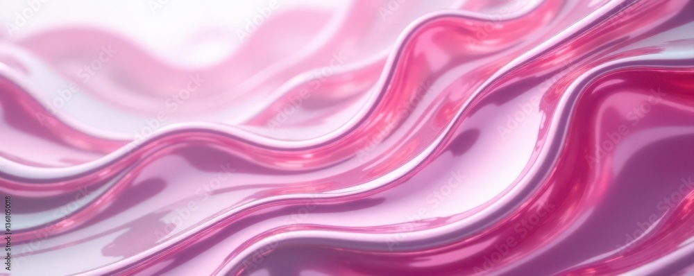 Obraz premium Swirling pink & white chrome abstract, metallic texture, swirl, minimal, white
