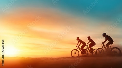 Wallpaper Mural Three cyclists dash into the vibrant colors of the sunset, emphasizing the exhilaration of outdoor sports, friendship, and the beauty found in nature's scenery. Torontodigital.ca