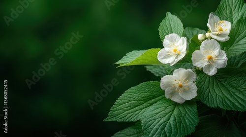 This image showcases beautiful white flowers with lush green leaves, creating a serene and fresh atmosphere that evokes feelings of tranquility and nature's elegance.