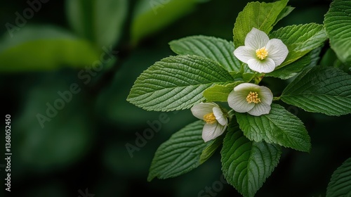 An enchanting display of blooming white flowers amidst lush green foliage, this image encapsulates the essence of spring and the rejuvenating beauty of nature.