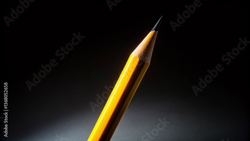 Sharpened Yellow Pencil Silhouette, Creative Writing, Art Supplies, Close-up Dark Background
