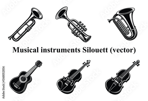 Rhythmic Shadows: The Art of Musical Instrument Silhouettes,Melodic Silhouettes: A Symphony in Black and White