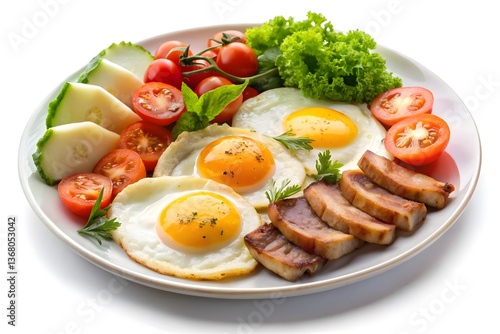 Delicious and Healthy Breakfast Platter with Eggs, Bacon, and Veggies