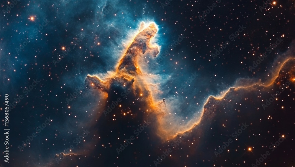 Naklejka premium Blue nebula background, a space scene with stars and smoke
