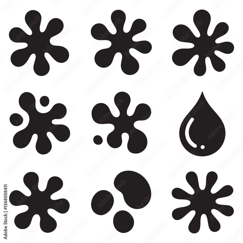 Fototapeta premium Blob shape organic, vector illustration set. Collection from abstract forms for design and paint. Liquid Silhouette Vector Black drop in modern style. Basic stains isolated elements