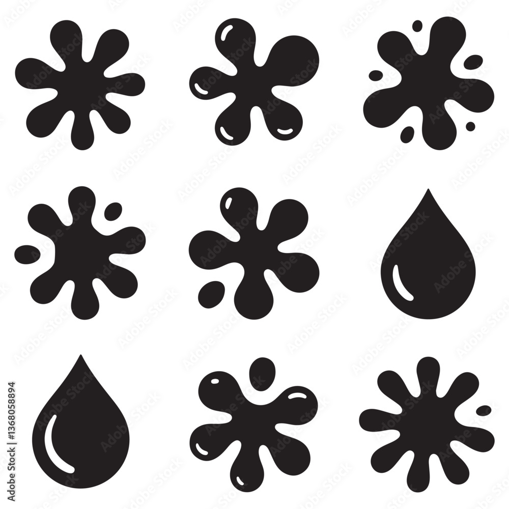 Fototapeta premium Blob shape organic, vector illustration set. Collection from abstract forms for design and paint. Liquid Silhouette Vector Black drop in modern style. Basic stains isolated elements
