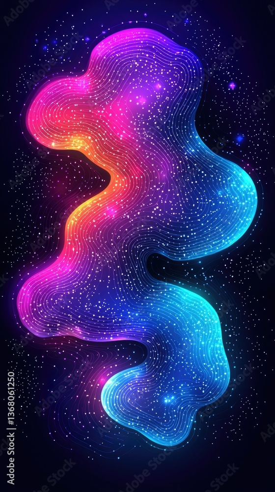 A colorful and flowing abstract design with sparkling star particles A colorful and flowing abstract design with sparkling star particles