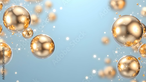 Wallpaper Mural Golden spheres float on a light blue background, creating an elegant and luxurious abstract design Torontodigital.ca