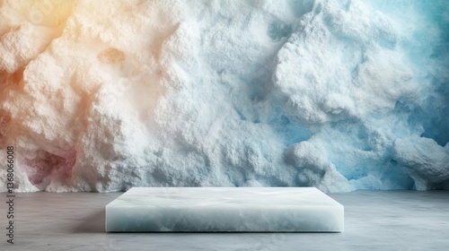 A serene frosty surface is displayed against a soft background, creating a calming visual that emphasizes tranquility, purity, and the beauty of winter landscapes.