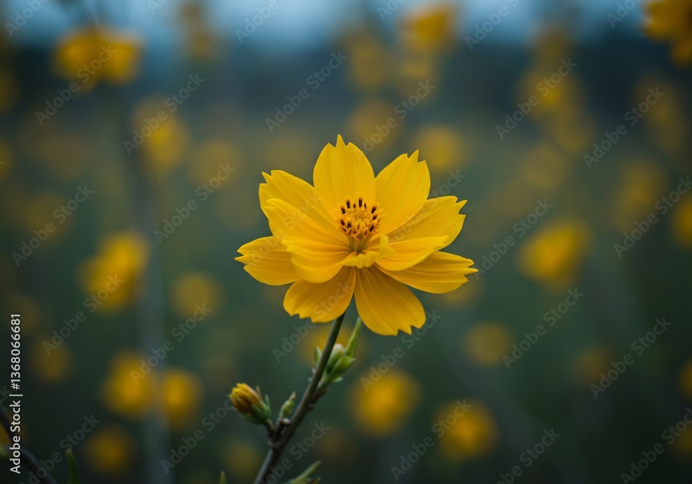 Obraz premium Vibrant Yellow Flower Softly Lit Field. AI Generated