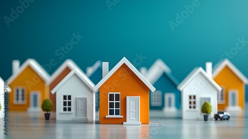 Wallpaper Mural Striking orange house amid a cluster of modest white residences drawing attention in a uniform suburban neighborhood Torontodigital.ca