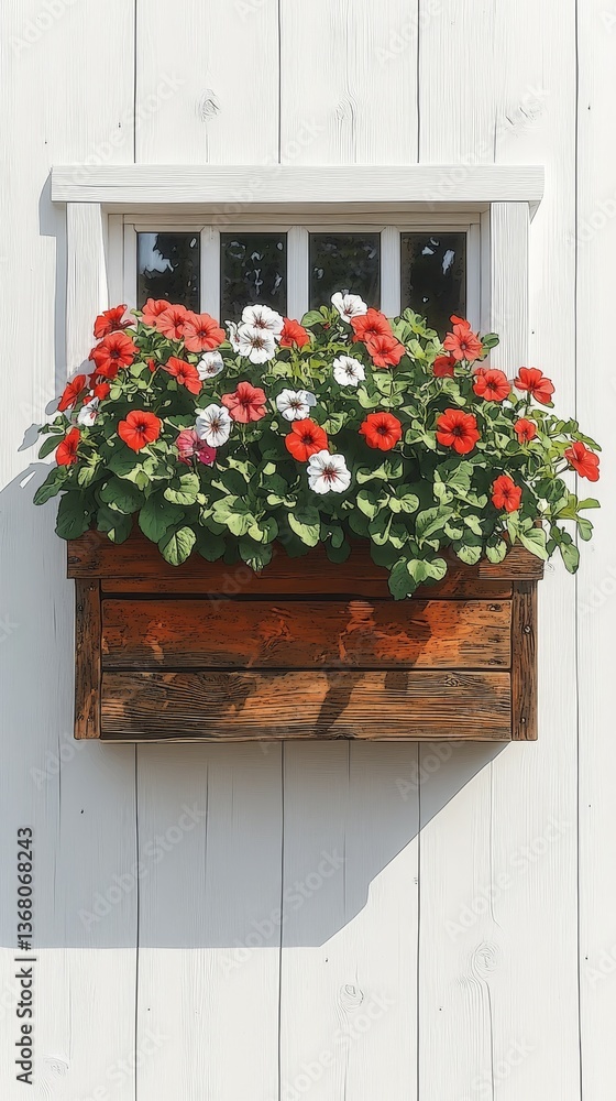 Naklejka premium Cottage Charm, Window boxes with flowers