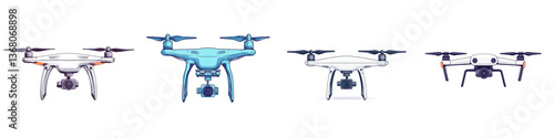 Collection of different types of drones including quadcopters for capturing aerial photos and videos from the sky