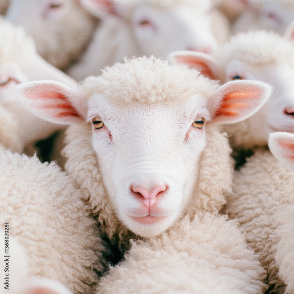 Fototapeta premium Regenerative Agriculture Insights Textural Merino Sheep Herd Showcasing Sustainable Wool Production and Circular Farming Innovation for Modern Ecological Enterprises