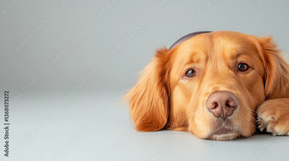 This engaging image of a golden retriever exudes calmness, capturing the loyal spirit of pets in a serene environment with a soft, light-colored backdrop. This engaging image of a golden retriever exudes calmness, capturing the loyal spirit of pets in a serene environment with a soft, light-colored backdrop.