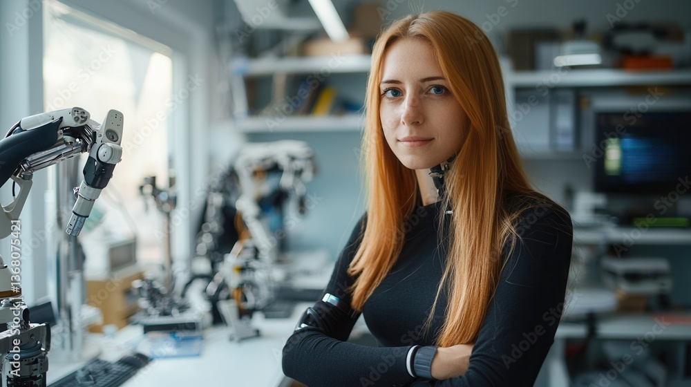 Fototapeta premium a next-generation prosthetic limb with smart sensors and AI-assisted movement, blending seamlessly with the human body. 
