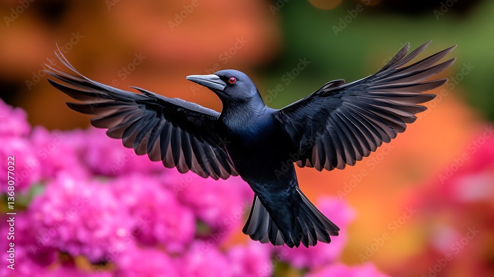 Naklejka premium Blackbird in Flight, Flowers