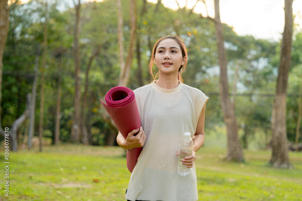 Young Asian woman doing yoga in the garden. Relaxing and healthy lifestyle concept. Young Asian woman doing yoga in the garden. Relaxing and healthy lifestyle concept.