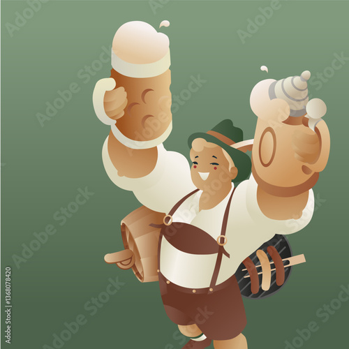 German young man Cartoon character welcome with beer stein
