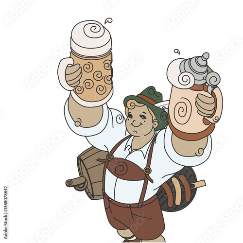German young man Cartoon character welcome with beer stein
