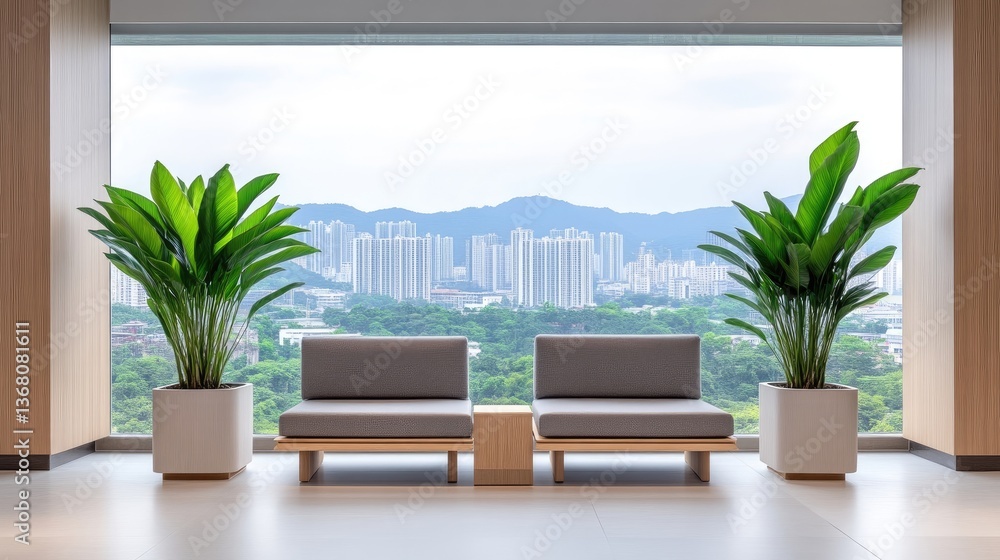 Fototapeta premium Modern waiting area with city view