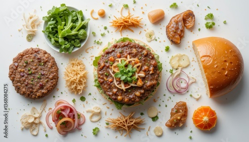 Wallpaper Mural Deconstructed Gourmet Burger: Overhead View of Ingredients on White Background Torontodigital.ca