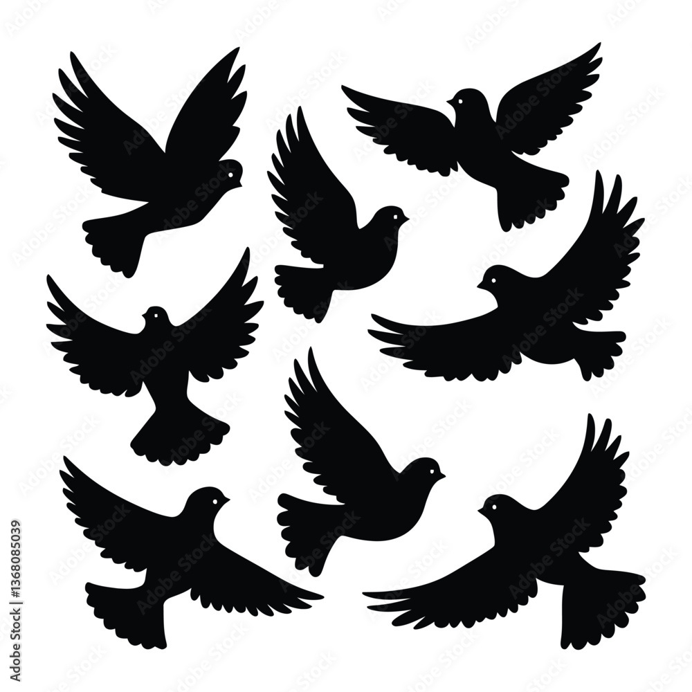 Obraz premium A Set of Flying Birds Silhouettes
