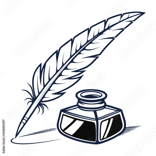Feather and ink bottle  for elegant writing moments.