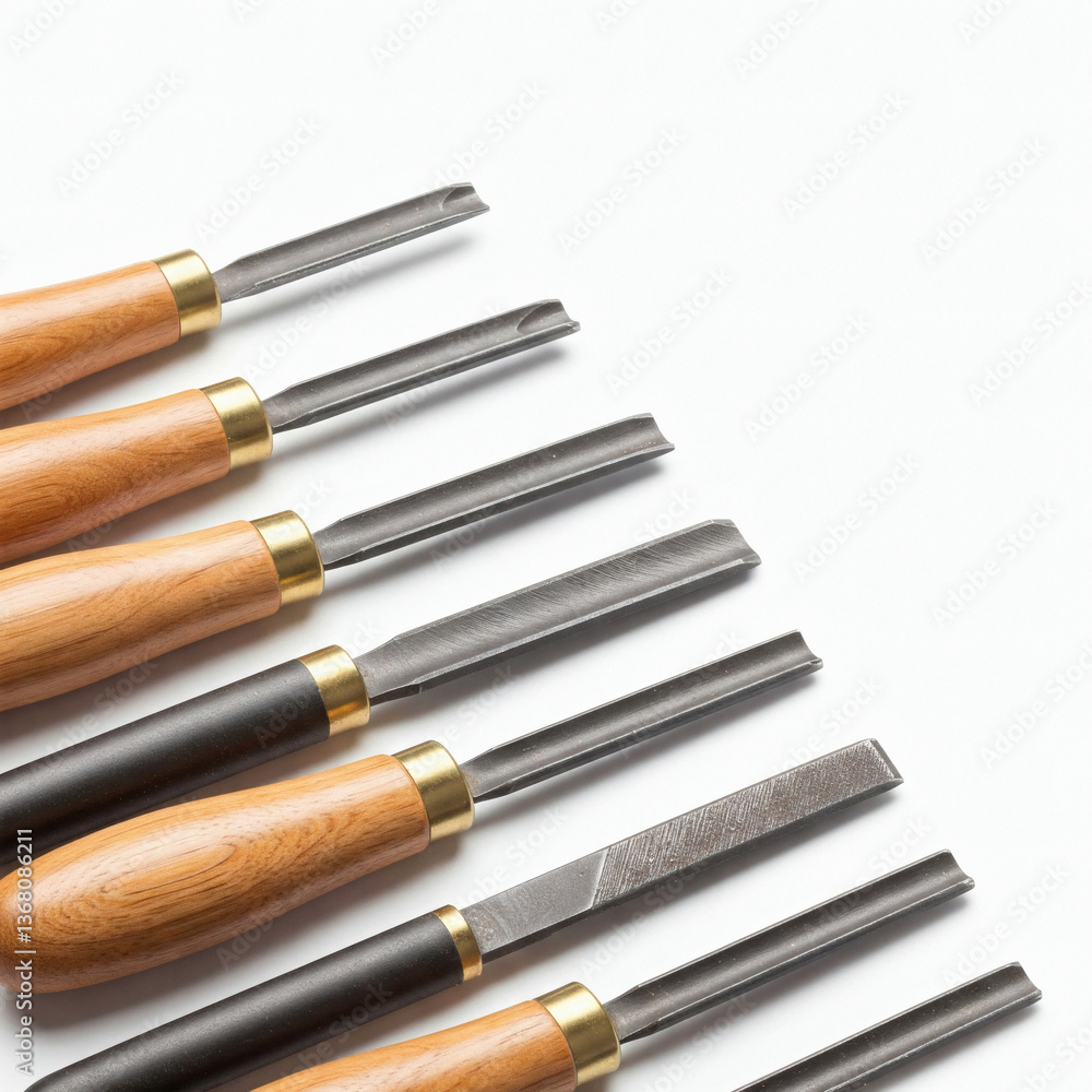Set of chisels and chisels on a white background Set of chisels and chisels on a white background
