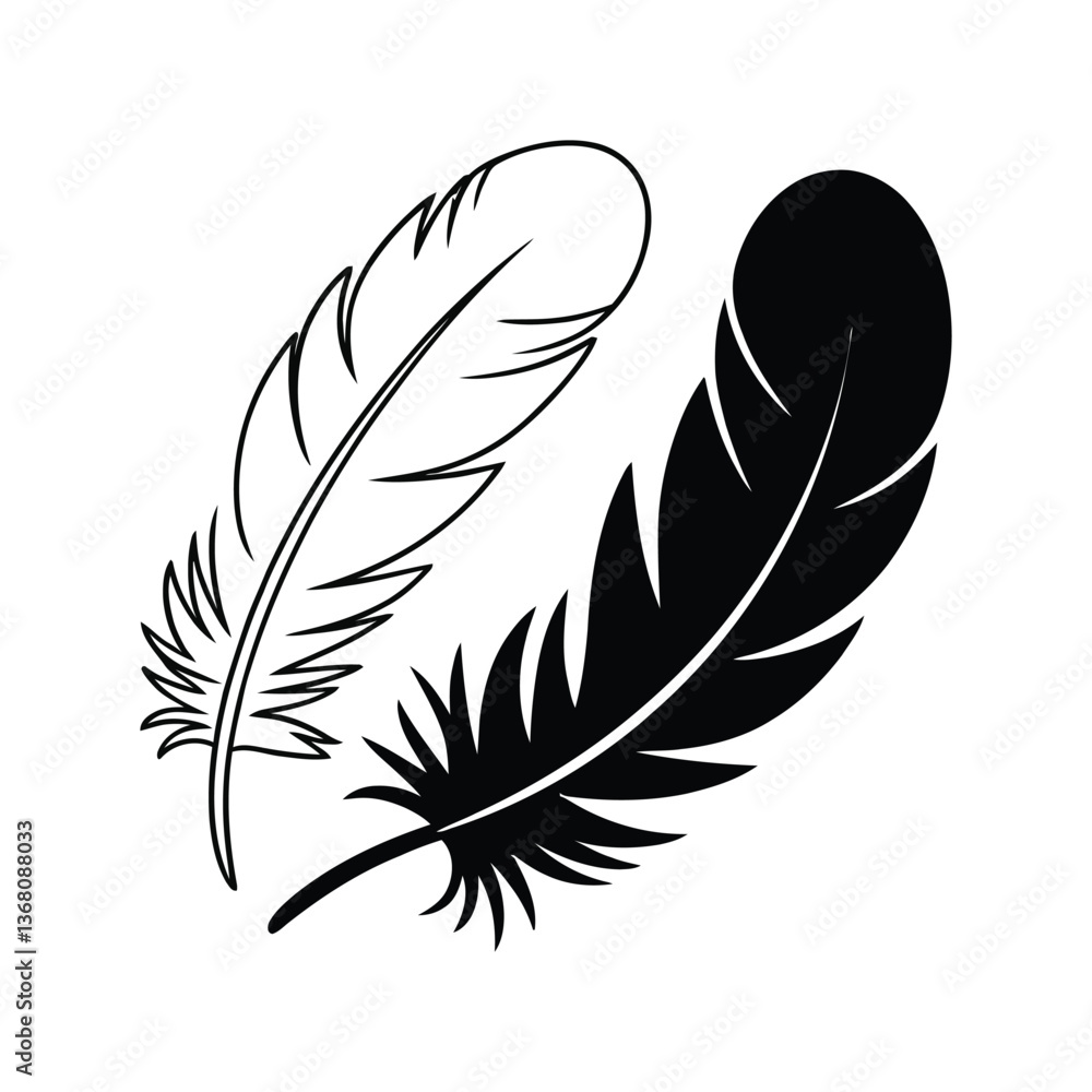 Fototapeta premium Feather icon set. Bird feather silhouette symbol. Plumelet collection isolated. Vector illustration