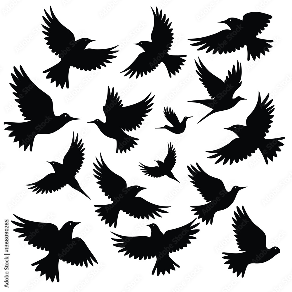 Fototapeta premium Silhouette flock of birds isolated on white background